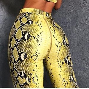 SNAKE CHARMER VEGAN LEATHER WIDE LEG TROUSERS